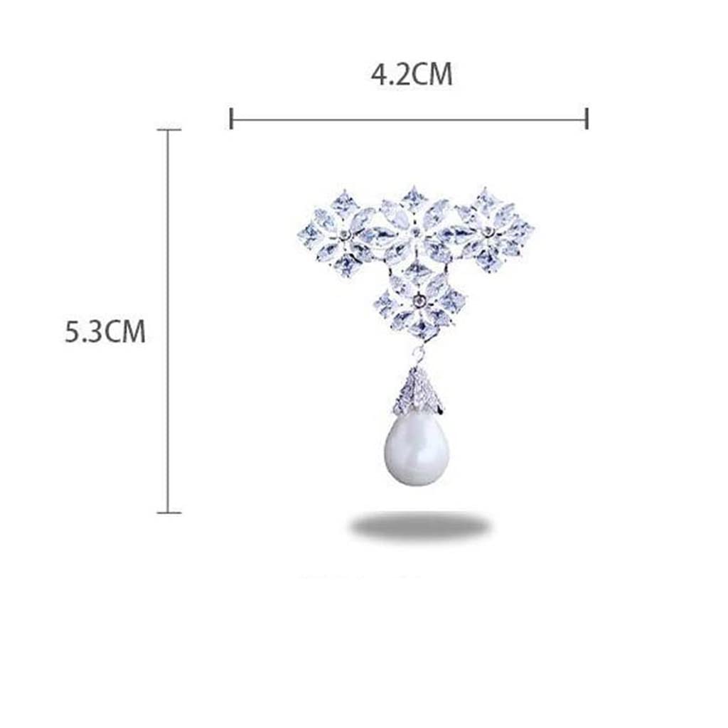 Broche Brillante con Forma de Gota de Agua y Perlas de imitación, Pin de Solapa para Bufanda de Metal de Lujo para Mujer