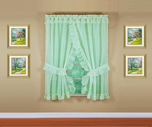 Image of Today's Curtain, Emelia Priscilla Sheer Pair 96 inch W x 84 inch L, Sage, 5-Piece-Set