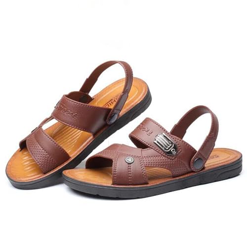 Men's Leather Sandals Open Toe Slip On Beach Slides Comfortable Soft Sole Walking Shoes Summer Wide Width Flat Sandals3