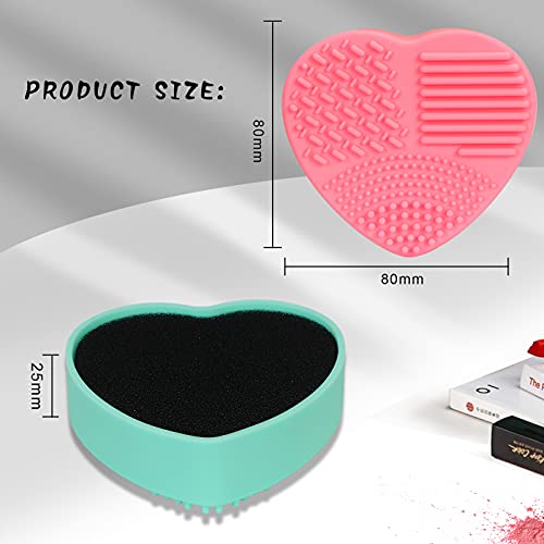 Unaone 2 Pcs Makeup Brush Cleaning Mat, Cosmetic Brush Cleaning Pad With Color Removal Sponge, 2 In 1 Design Silicone Cleaner Box For Dry Brush Color Switch And Wet Cleaning, Heart Green & Pink #TOP6