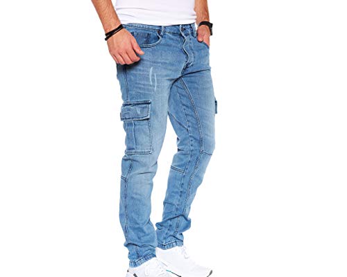 Styleko Herren Cargo Jeans - Regular Slim Fit Denim Destroyed Jogger...