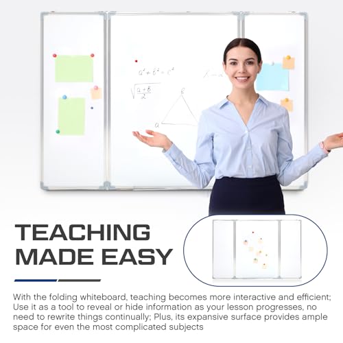 Image of AmazingSpark 36 inch x 24 inch Foldable Whiteboard Dry Erase Board Large Tri Folding Whiteboard Magnetic Dry Erase Board, Wall Aluminium Frame and Pen Tray for Office, Home