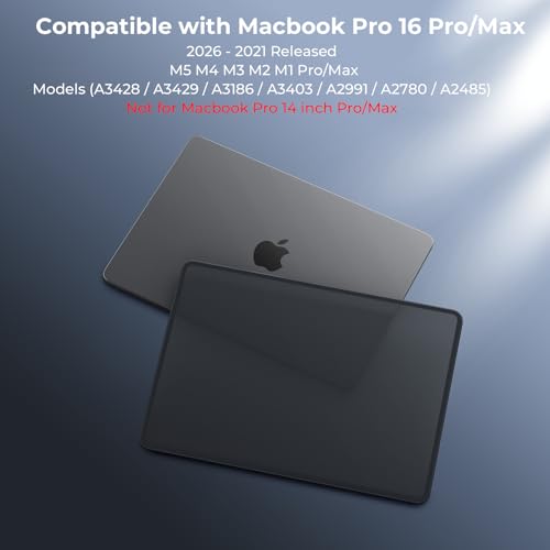Image of BlueSwan Hard Shell Case Compatible for MacBook Pro 16 inch M5 2026 2025-2021 M4 M3 M2 M1 Pro /Max Chip, A3429 A3428 A3403 A3186 A2991 A2780 A2485, Matte Cover Anti-Cracking TPU Bumper, Frosted Black