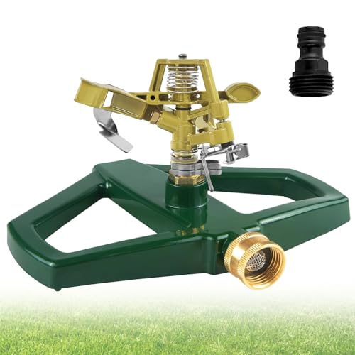Irrigatore per Prato con Base in Metallo - Irrigazione Giardino - Rotazione 360° - Irrigatore per Grandi Aree - Irrigatore a Impulsi - Impianto di Irrigazione per Giardino - Per Innaffiare il Prato