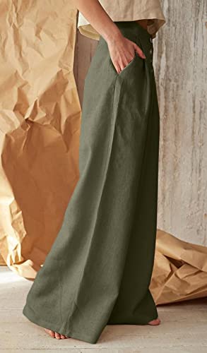 CHARTOU Women's Summer Button High Waist Wide Leg Cotton Linen Palazzo Pants with Pockets3