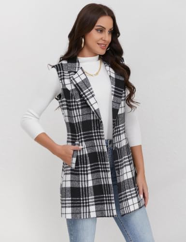 Image of IDEALSANXUN Plaid Vest for Women Fall Winter Sleeveless Blazer Jackets
