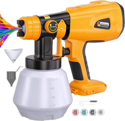 DTEZTECH Paint Sprayer for Dewalt 20V Battery(Battery Not Included), 200W HVLP Cordless Handheld Spray Gun Brushless Motor, with Copper Nozzle, Adjustable Flow for Walls, Fences, Furniture, Cabinets by DTEZTECH - Used condition - US$37.99