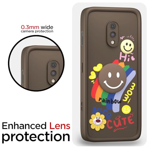 Image of Pikkme Back Cover for OnePlus 6T / Oneplus 7 | Soft Silicone| Cute Rainbow Smile & 3D Cartoon Flower Design | Shockproof Raised Camera Protection Bumper Case (Brown)