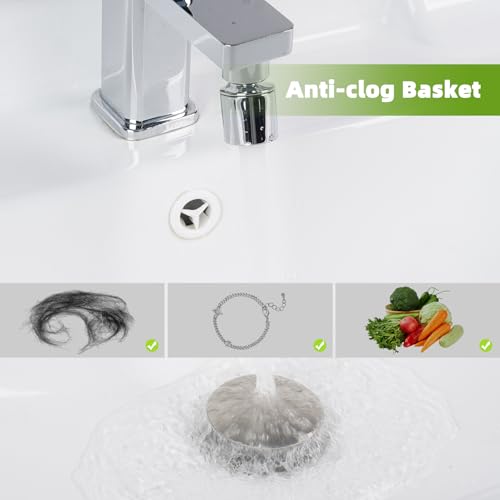Image of Universal Bathroom Sink Drain Stopper Strainer, 2PCS, Brushed Nickel | 2 in 1 Pop Up Sink Stopper for 1.1''~2.36'' Sink Basin Hole, Hair Catcher with Removable Stainless Steel Filter Basket