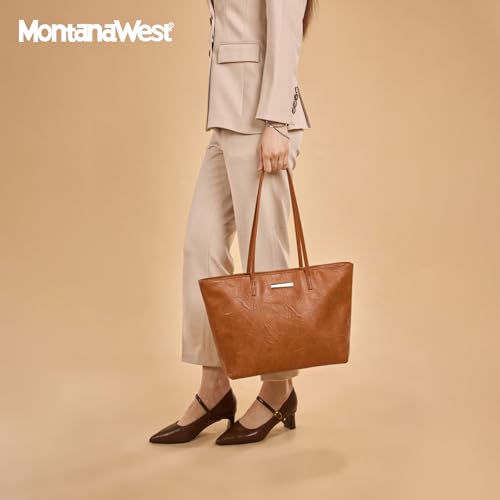 Image of Montana West Medium Tote Bags for Women Shoulder Handbag with Zipper Lightweight Everyday Purse for Work, Travel, or Shopping
