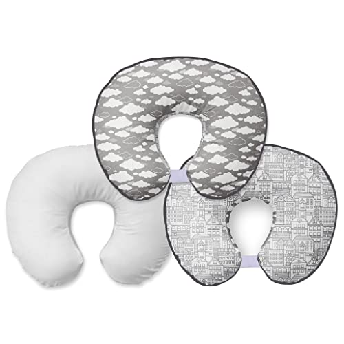 Image of Bacati - Clouds in The City 3 pc Nursing/Feeding Pillow Including 2 Covers and 1 Pillow Insert, White/Gray
