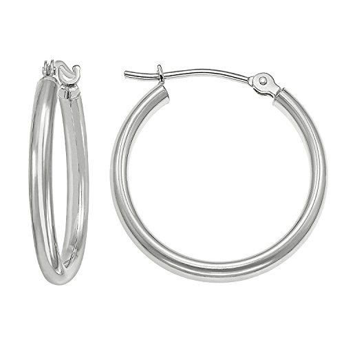 Image of 14k White Gold Classic Round Hoop Earrings