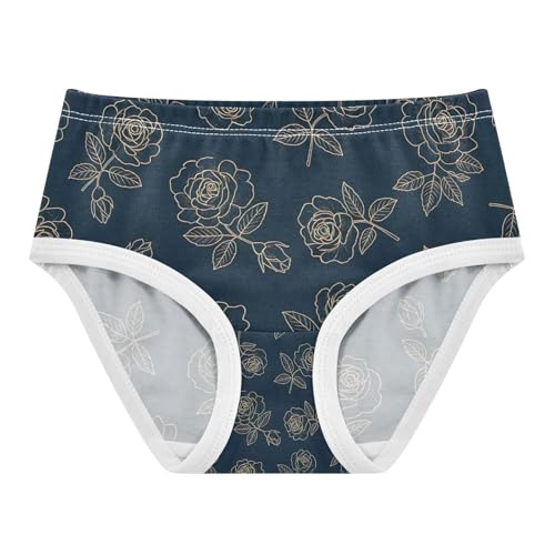 Toddler Girl Panties, Elegant Rose Gold Navy Cotton Girls Underwear, 2T–8 Years