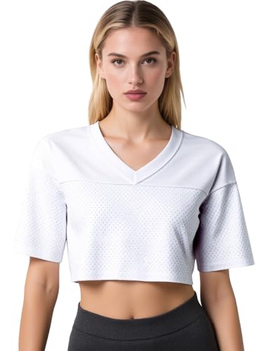 Jiveels Cropped Top Jersey for Women Y2k Hip Hop Plain Football Jersey Crop Top V Neck Short Sleeve Shirts Mesh Streetwear2