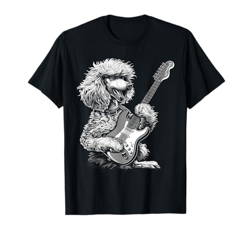 Divertido perro caniche tocando guitarra eléctrica Rock Dog Dad Camiseta