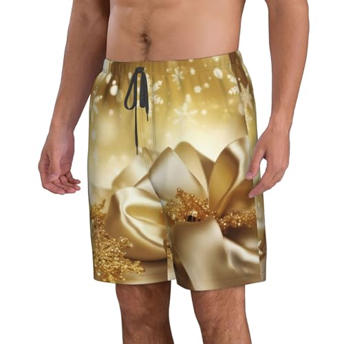 Gold Silk Christmas Men's Swim Trunks Quick Dry Board Shorts with Pockets Casual Drawstring Beach Shorts2