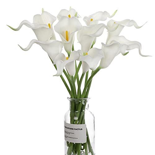 huaao 12 pcs Calla Lily Fleurs Artificielle Blanc en Latex Bouquets Réaliste de pour la Mariée De Mariage hôtel Maison Jardin Décoration Tables Baptême,...