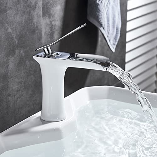 Robinet cascade blanc et or pour vasque de salle de bain