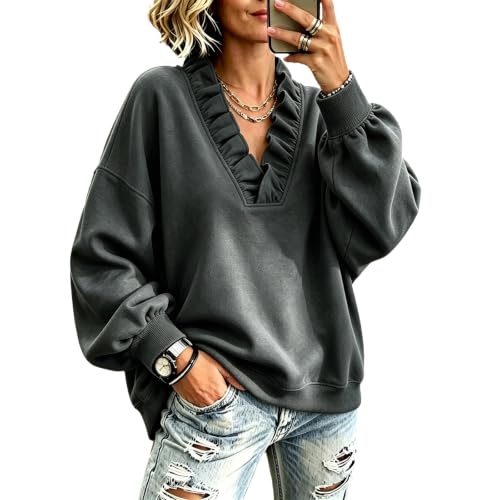Mock Neck Tops for Women Ruffle V Neck Ruffle Sweatshirt for Women - image 9