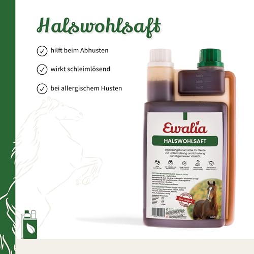 NEU! EWALIA Halswohlsaft - Beruhigendes Ergänzungsfuttermittel für Pferde, Förderung des allgemeinen Wohlbefindens, Natürliche Kräuterformel für Vitalität - mit Tierärzten entwickelt, 3x1 Liter