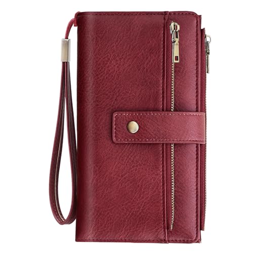 NEWIROVE Portefeuille Femme Grand Format, Porte Feuille Femme Cuir PU Vintage Porte Monnaie RFID Portefeuilles Et Porte-Cartes avec Fermeture Éclair Et Multi...
