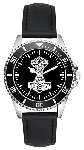 KIESENBERG Herrenuhr Thors Hammer Glaube Mjölnir Wikinger Geschenk Artikel Idee Fan Analog Quartz Uhr Lederarmband L-1235