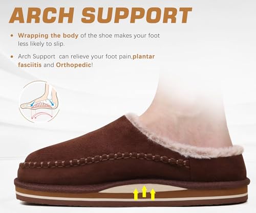 Image of KuaiLu Mens Clog Slippers with Arch Support Suede Faux Fur Memory Foam Warm House Shoes Comfortable Slip-on Mans Bedroom Indoor Outdoor Slippers Rubber Sole