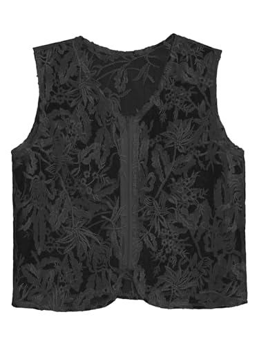 ACSUSS Kids Girls Elegant Floral Lace Embroidered Vest Zipper Mesh Sheer Cardigans for Formal Dress Cover Ups3