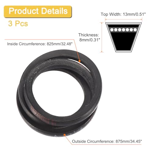 Image of Uxcell 3 Pack A32 1 /2 Classic Wrapped V-Belt, 34 inch Outside Circumference, Black