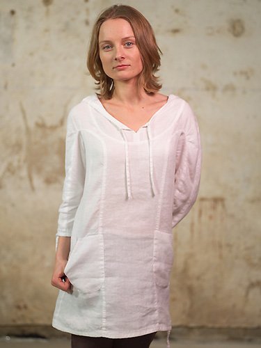 Blouse à capuche en lin blanc LinenMe confectionnée en fibre premium