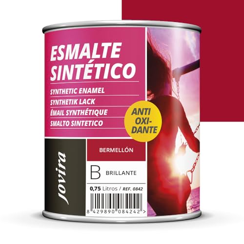 JOVIRA PINTURAS Esmalte Sintético Antioxidante. Esmalte directo sobre oxido. Para la protección y decoración de superficies de madera, hierro y acero. Brillante (750 Mililitros, Bermellon)
