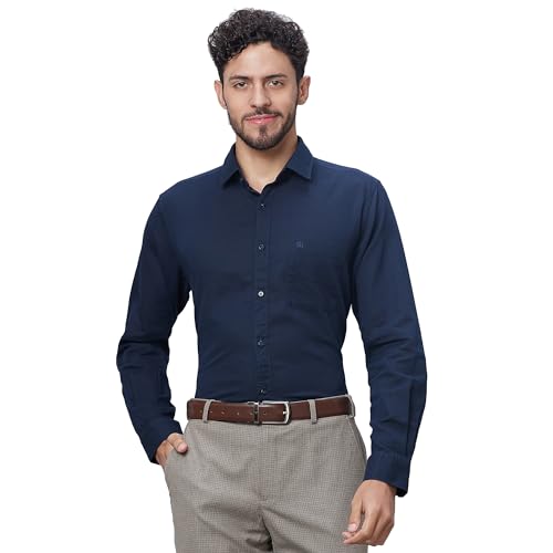 Image of Raymond Men Slim Fit Solid Pattern Linen Cotton Blend Regular Collar Full Sleeve Casual Shirt
