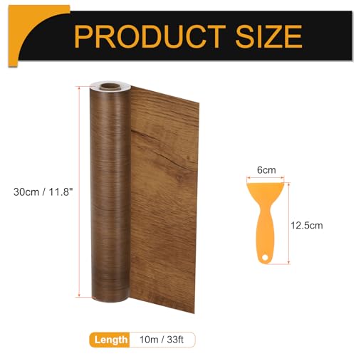 Image of HARFINGTON Wood Grain Repair Tape 11.8 Inch x 33ft Self Adhesive Repair Patch Tape Simulated Wooden Floor Tapes with Plastic Scraper for Tables Doors Windows Furniture, Brown Wood