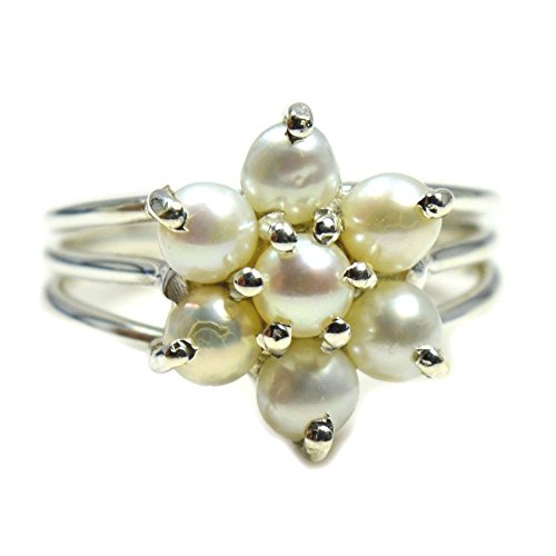 Bague perle blanche en argent 925 anti-allergie et ajustable taille H-Z