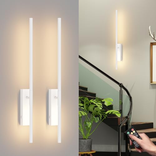 Aipsun Lámpara de Pared Interior Con Pilas 5000 mAh, 2PCS Inalámbrica Con Mando a Distancia, Batería Recargable USB, 3000K-6000K, 64 cm, 5W, Blanco