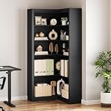 GarveeHome Corner Bookshelf Black, 71.8 in Black Corner Bookcase, L-Shaped Bookshelf Farmhouse Bookcase, 5 Tier Display Shelf Heavy Duty Bookcases, Bookshelves with Storage