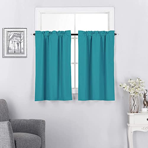 Cortina de ventana de cocina con niveles – cenefas aisladas de 3 capas opacas, diseño moderno para cocina, enfermería, baño, 68,5 x 60,9 cm, 1 par, color verde azulado