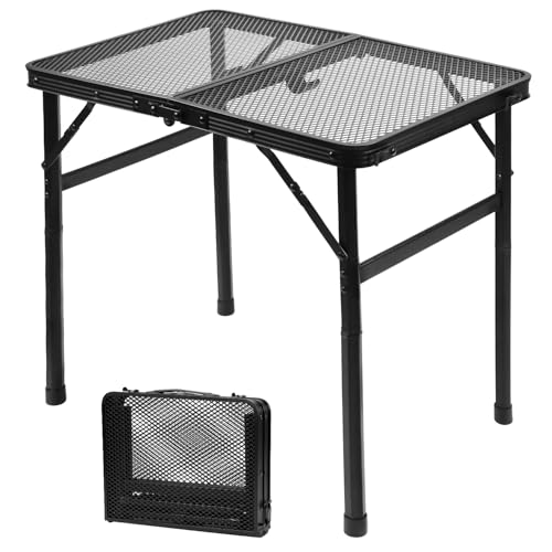 QWORK® Mesa de Picnic Plegable de Aluminio 60x40 cm, 2 Alturas 27 cm/56 cm, Ligera y Duradera, Ideal para Barbacoa, Pesca y Playa
