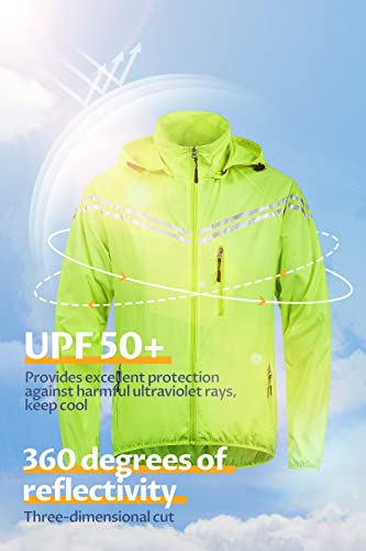 Image of CREATMO US Men's Packable Waterproof Running Rain Coats Reflective Cycling Jacket Windbreaker With Removable Hood