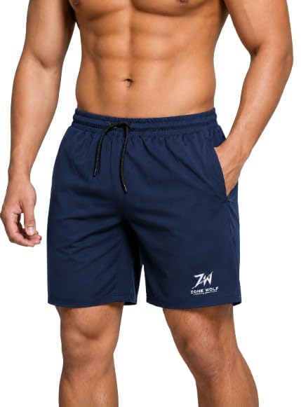 Zone Wolf Men's Gym Shorts, Navy Blue, 4-Way Stretch-image-24