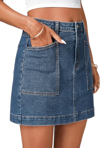 LYANER Women's Jean Skirt High Waist Stretchy Casual Denim Mini Skirt with Pockets4