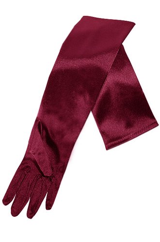 12" big girls burgundy stretch satin flower girl gloves