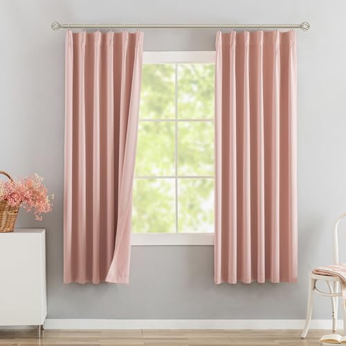 DONREN Baby Pink Pinch Pleated Blackout Curtains with Hooks - 78 inch Length Room Darkening Thermal Insulated Window Curtain Drapes for Living Room Bedroom Set of 2 Panels 40" Wx78 L