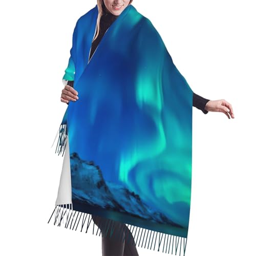 Bkdogkt Northern Lights Print Fringed Scarf Lightweight Women'S Fashion Scarf Soft Wrap Shawl Tassel Scarf Gift
