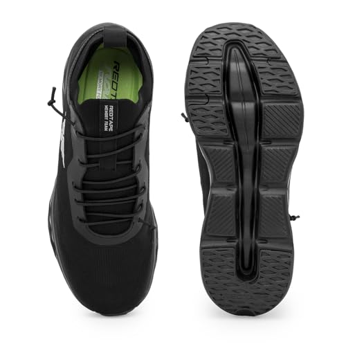 Image of Red Tape Men's Sneakers Black Grey Knitted Textile Round Lace-Up