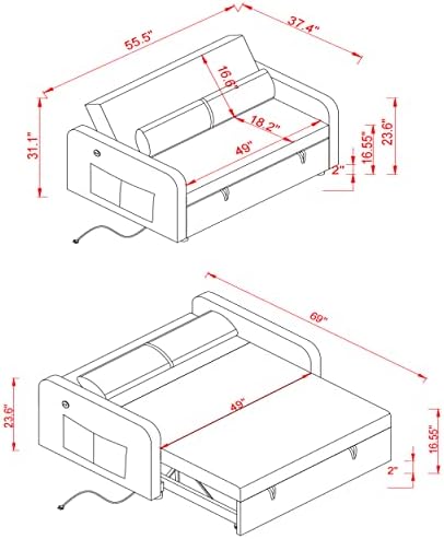 LUMISOL-Convertible Sleeper Loveseat with Storage