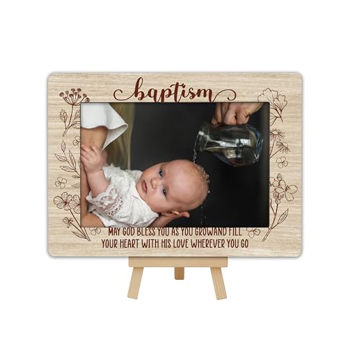 OXRUN Baptism Picture Frame, Blessings Baptism Gifts from Godparents, 4x6 Wooden Photo Frame with Easel, New Baby Christening Religious Gifts - A02