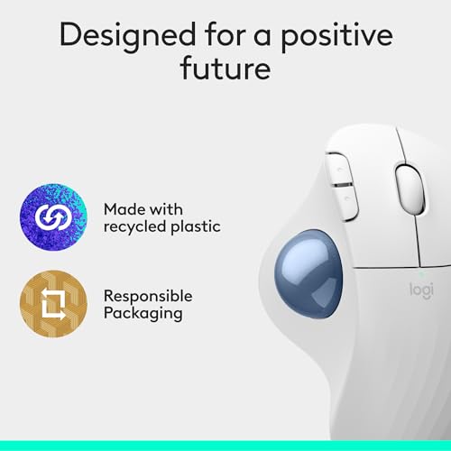Logitech Ergo M575S Wireless Trackball Mouse, Wireless Ergonomic Mouse with Bluetooth and Encrypted Dongle, Comfortable Thumb Control, Precise and Smooth Tracking, for PC/Mac - Off-White Blue Ball by Logitech - Image 9