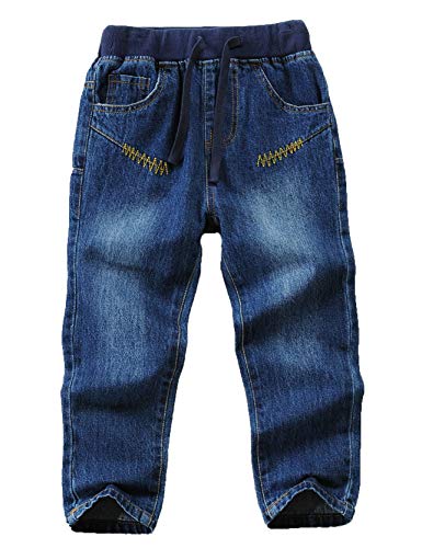 Boy Jeans Denim Pants Kids Elastic Waist Casual Jeans Breathable Adjustable Drawstring Trousers