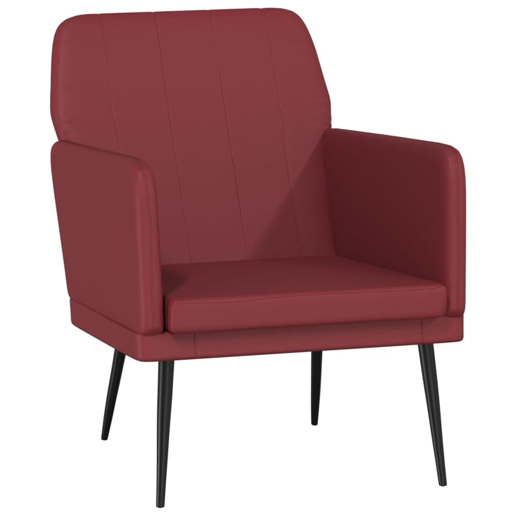 Sillón Cuero Sintético Rojo Tinto 61x78x80 cm | Respaldo Inclinado, Estructura Metal, Asiento Acolchado Grueso, Incluye Taburete